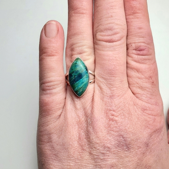 Sterling Silver Marquis Peru Opaline Ring Size 7 - Picture 15 of 16